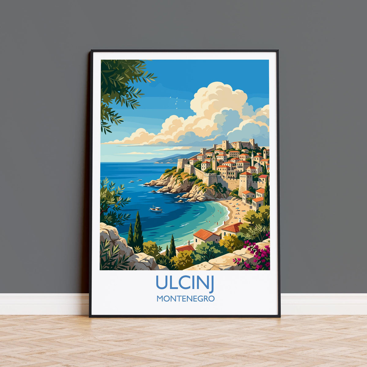 Ulcinj Montenegro Print, Old Town Wall Art with Border, Adriatic Coast Poster, Balkans Travel Print, Ulcinj Gift Print