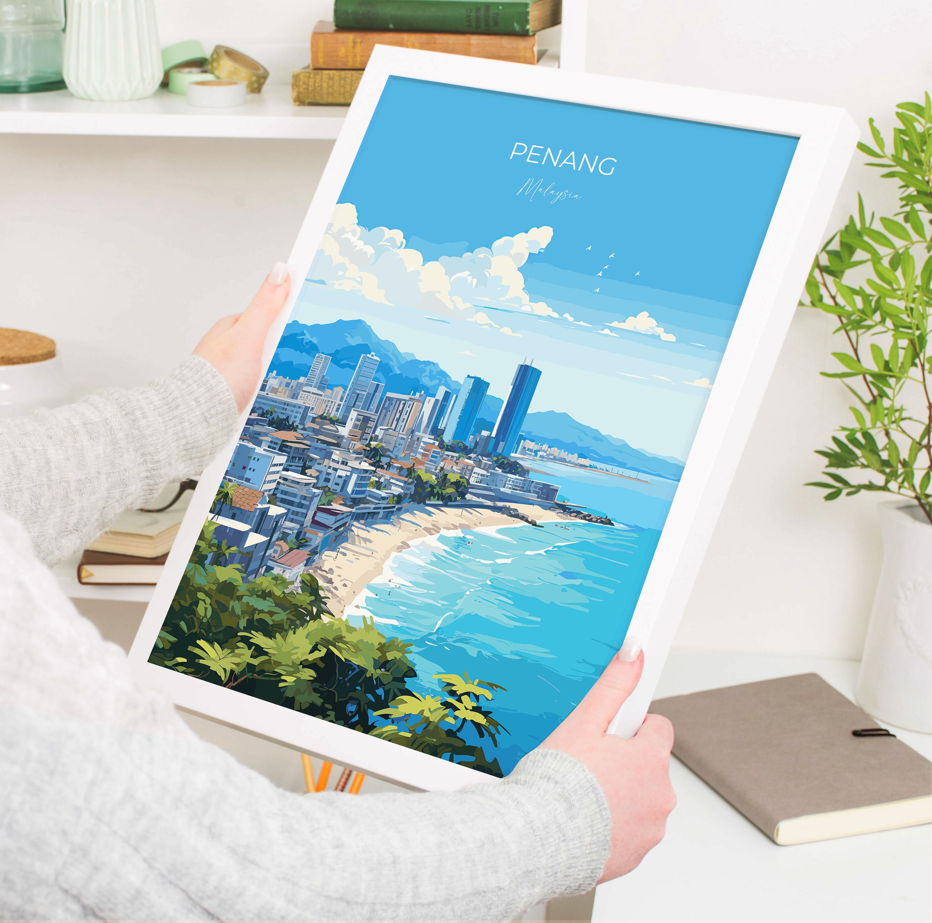 Penang Travel Poster Wall Art, Travel Print of Penang, Malaysia, Penang Art Gift, Wall Art Travel Gift NQ Media Designs