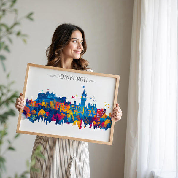 Edinburgh Travel Poster Skyline Wall Art Landscape, Travel Print of Edinburgh, Edinburgh Art Lovers Gift,Scotland Horizontal Art Gift