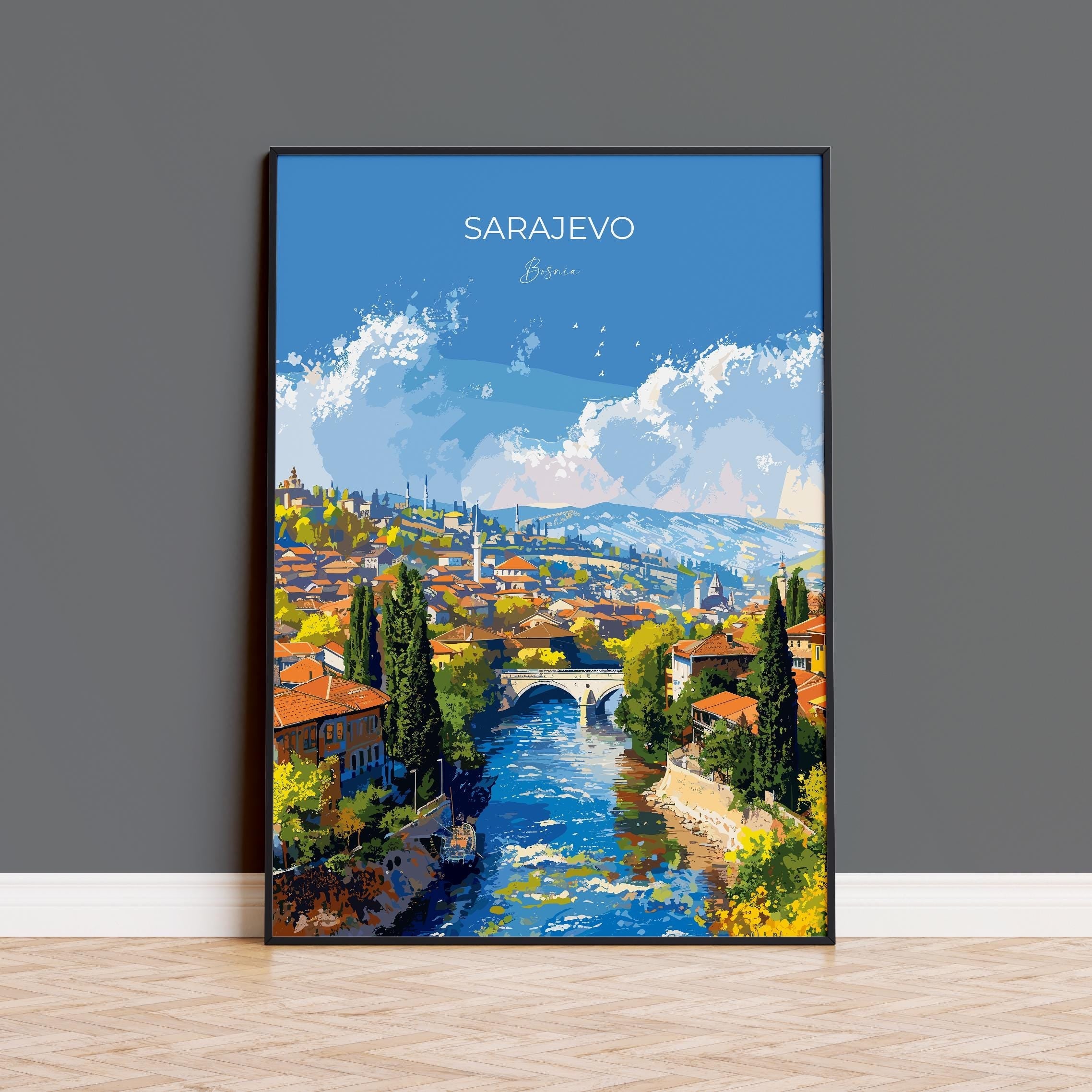 Sarajevo Travel Print Wall Art, Travel Poster of Sarajevo, Bosnia, Sarajevo Wall Art Gift, Bosnia Herzegovina City Print NQ Media Designs