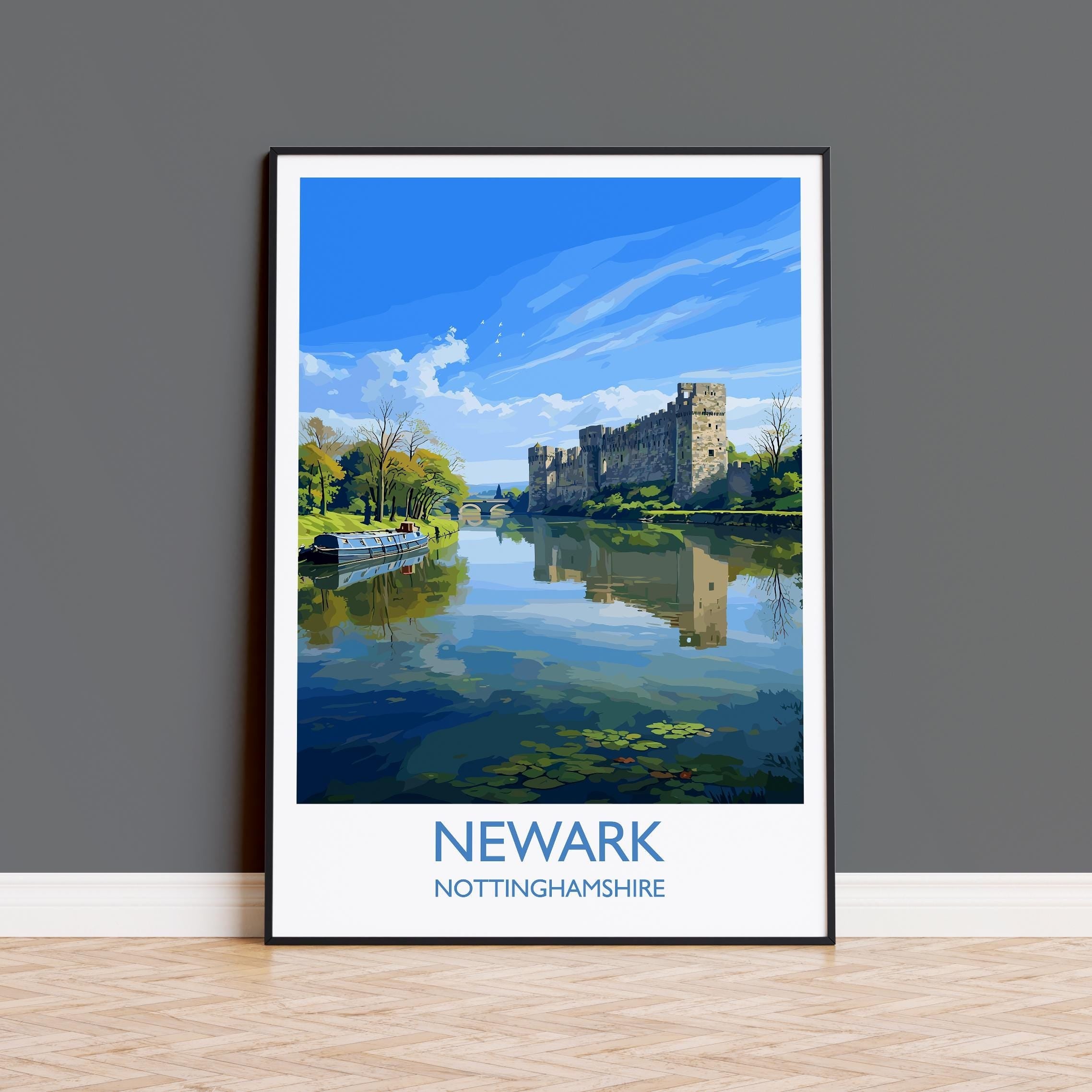 Newark Travel Poster Wall Art, Travel Print of Newark on Trent, Nottinghamshire, England, English Market Town Gift, Nottingham Art NQ Media Designs