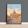 Rome St Peters Basilica Travel Print, Vatican Skyline Wall Art, Tiber River View Poster, Historic Cityscape Illustration, Italy Decor