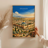 Jerusalem Israel Travel Print, Old City Wall Art, Dome of the Rock Poster, Jerusalem Skyline Illustration, Historic Middle East Decor