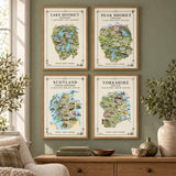 Yorkshire Illustrated Map Print, England Wall Art, Yorkshire Dales Poster, Framed or Canvas Print, Yorkshire Gift