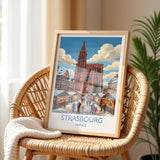 Strasbourg Christmas Market Print, Alsace Winter Wall Art with Border, Petite France Poster, France Festive Travel Print, Strasbourg Gift