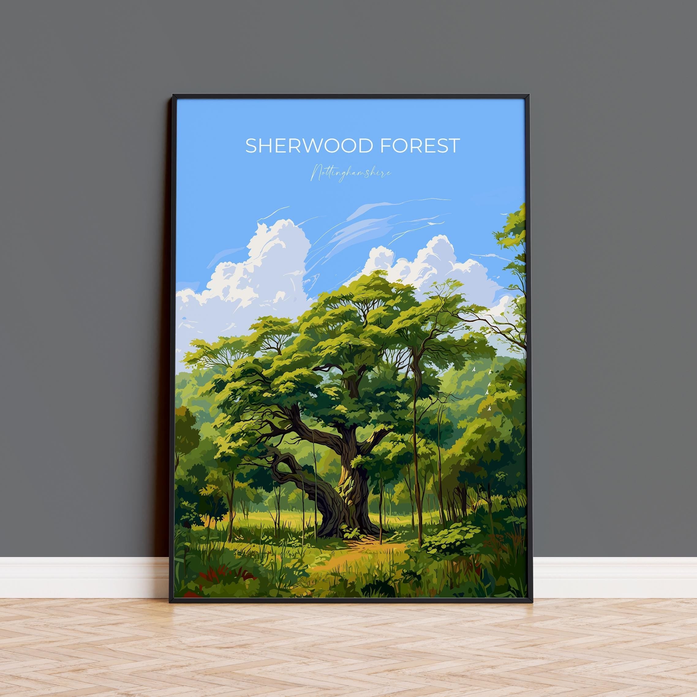 Sherwood Forest Travel Print Wall Art, Travel Poster of Sherwood Forest, Major Oak, Nottinghamshire, England Countryside Art Lovers Gift NQ Media Designs