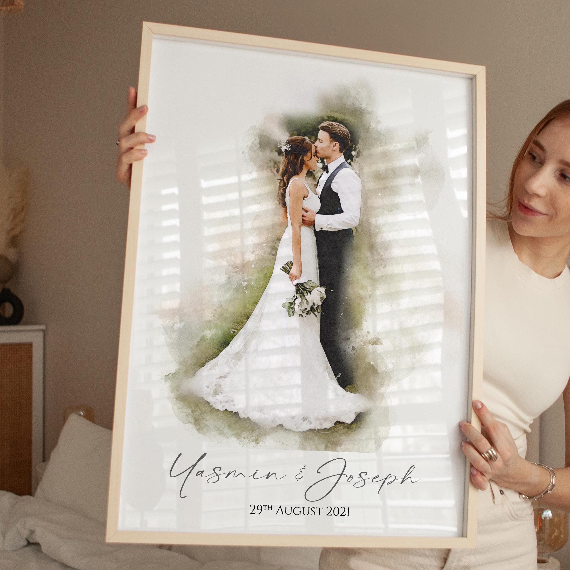 Personalised Watercolour style Wedding Portrait - Wedding Gift - Anniversary Gift -Mr Mrs - Happy couple - Digital Art - Venue Watercolor NQ Media Designs