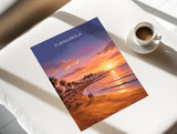 Fuengirola Spain Sunset Travel Print, Costa del Sol Beach Wall Art, Seaside Promenade Poster, Spanish Coastal Illustration, Holiday Decor