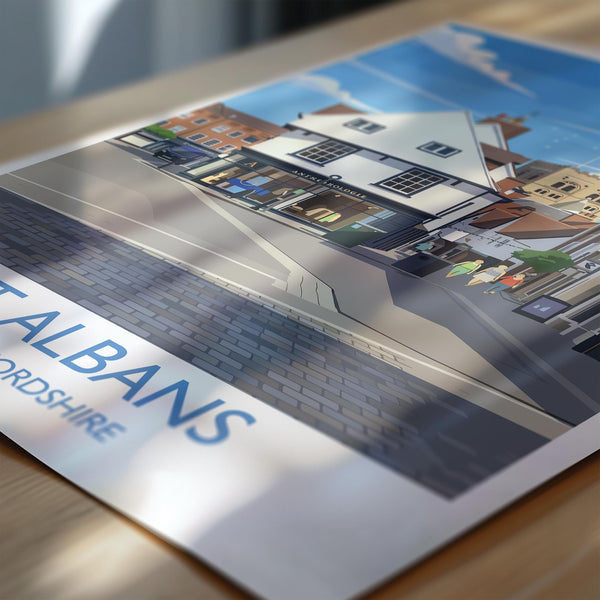 St Albans Travel Poster Wall Art, Travel Print of St Albans, Hertfordshire, England, English Cathedral City Gift