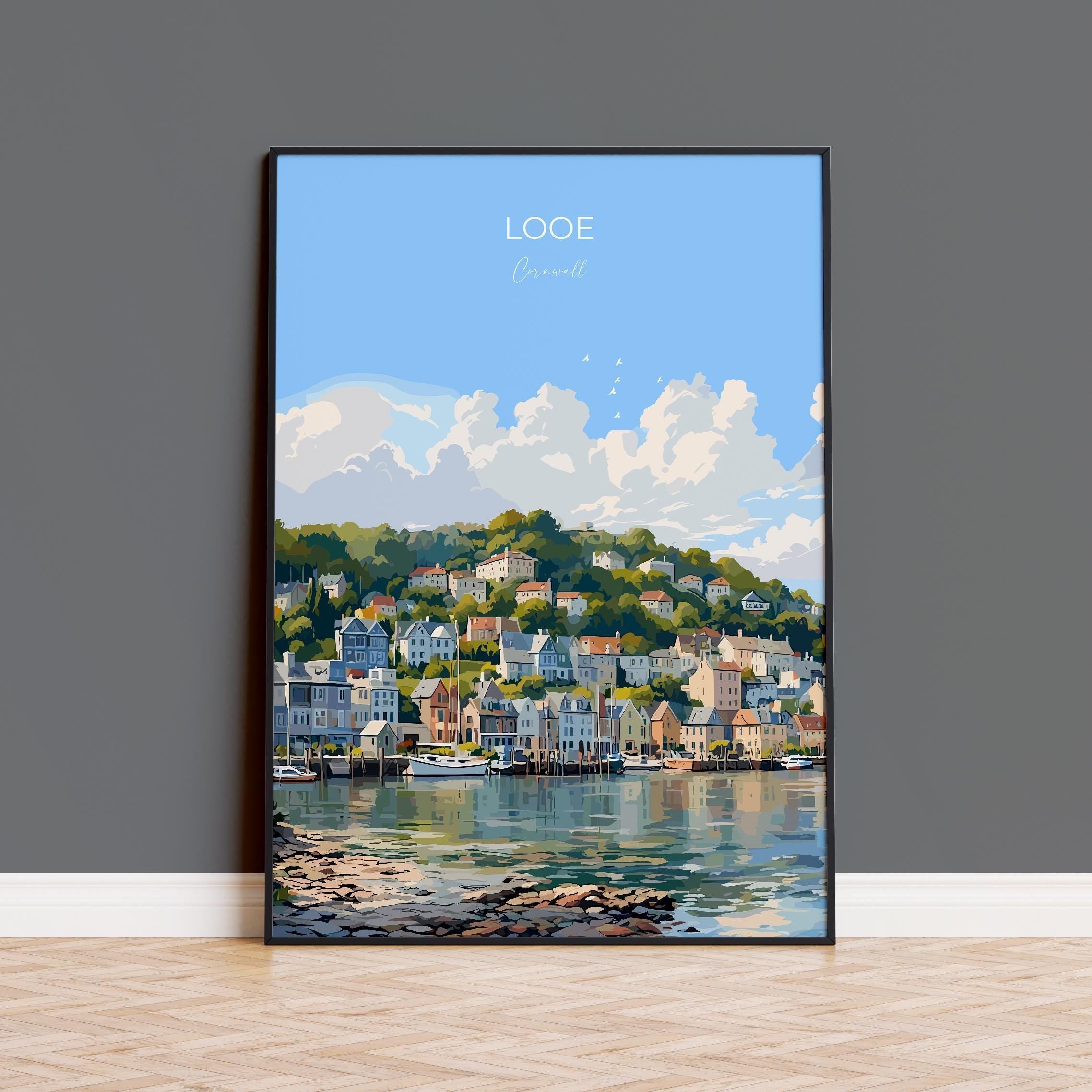 Looe Travel Poster, Travel Print of Looe, England, Cornwall Art, Looe Art Lovers Gift, Wall Art Print NQ Media Designs