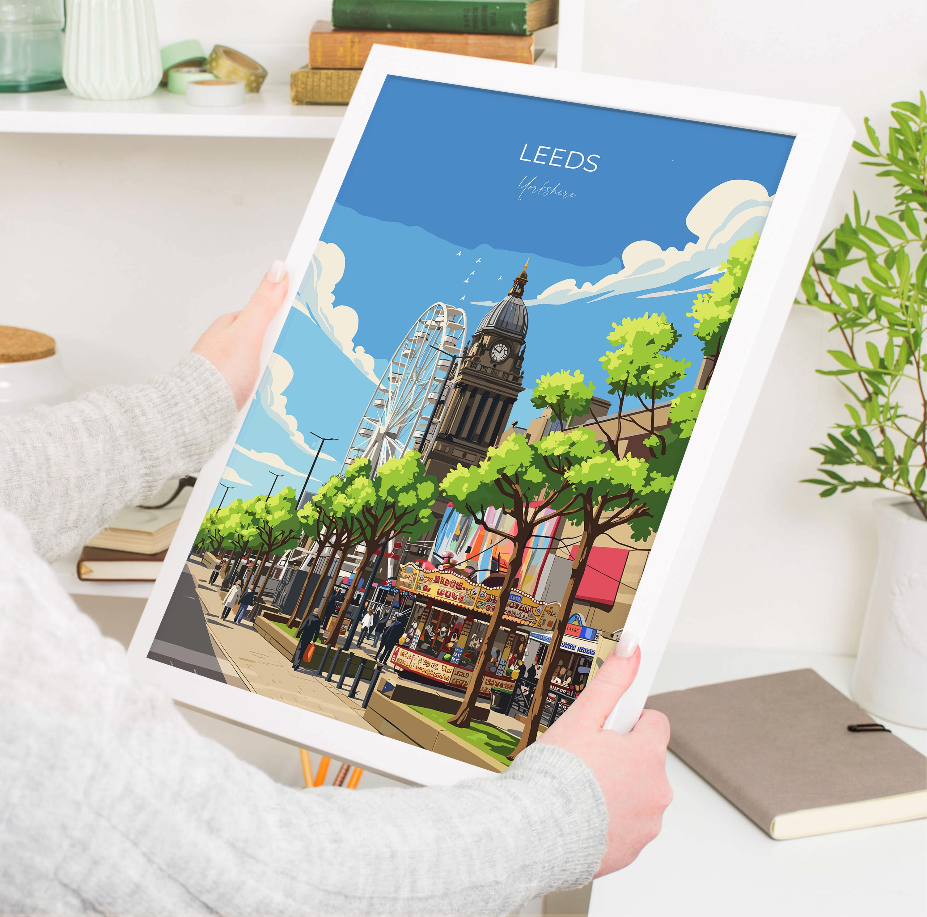 Leeds Travel Wall Art Poster, Travel Print of Leeds, West Yorkshire Wall Print, English City Art Gift NQ Media Designs