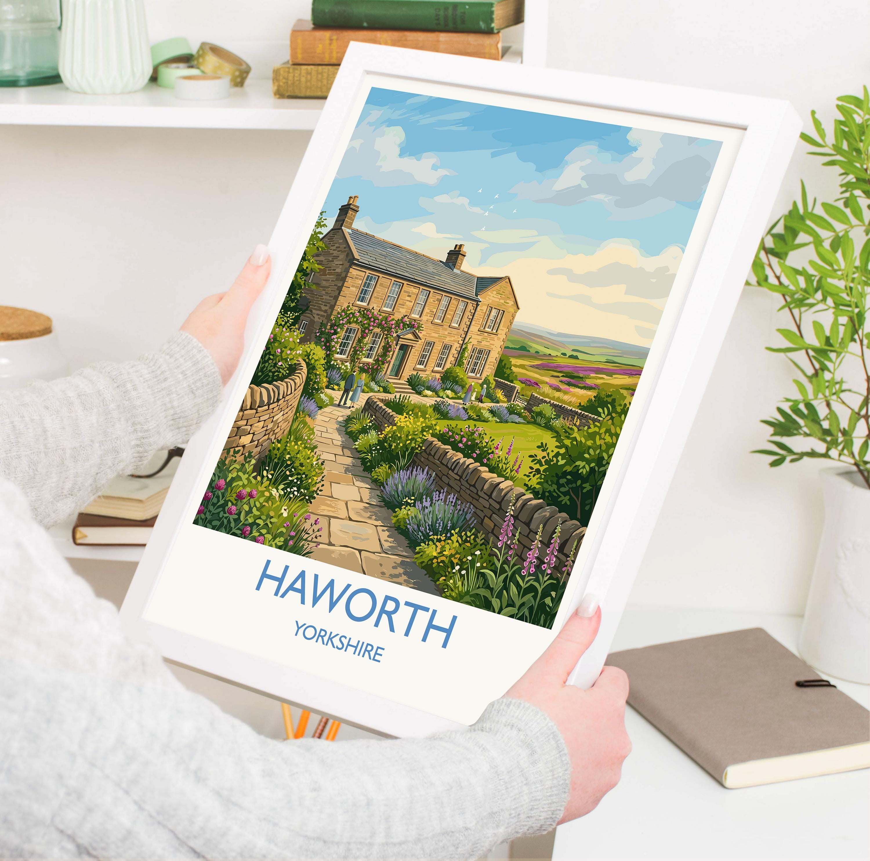 Haworth Parsonage Travel Poster, Brontë Parsonage Museum Wall Art, Haworth Village Print, Literary England Illustration, Vintage UK Decor NQ Media Designs
