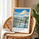 Ambleside Print, Lake Windermere Wall Art with Border, Cumbria Poster, England Travel Print, Ambleside Gift Print