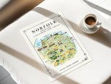 Norfolk Illustrated Map Print, England Wall Art, Norfolk Broads Map Poster, Framed or Canvas Print, Norfolk Gift