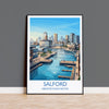 Salford Quays Travel Poster, Salford Manchester Wall Art, MediaCityUK Waterfront Print, Modern Skyline Illustration, Vintage Style UK Decor