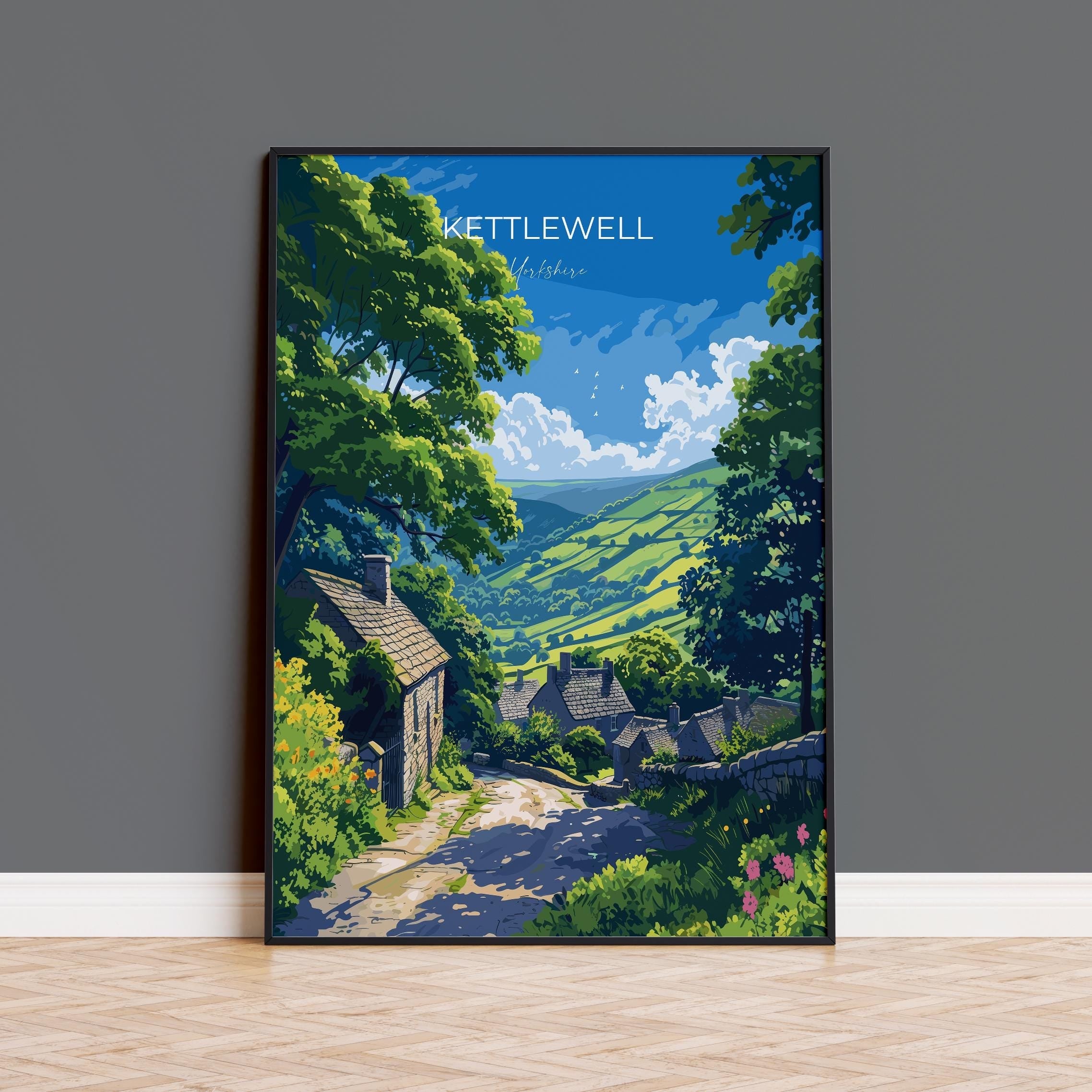Kettlewell Travel Poster Wall Art, Travel Print of Kettlewell, Kettlewell Art Print, North Yorkshire Wall Print, Yorkshire Art Lovers Gift NQ Media Designs