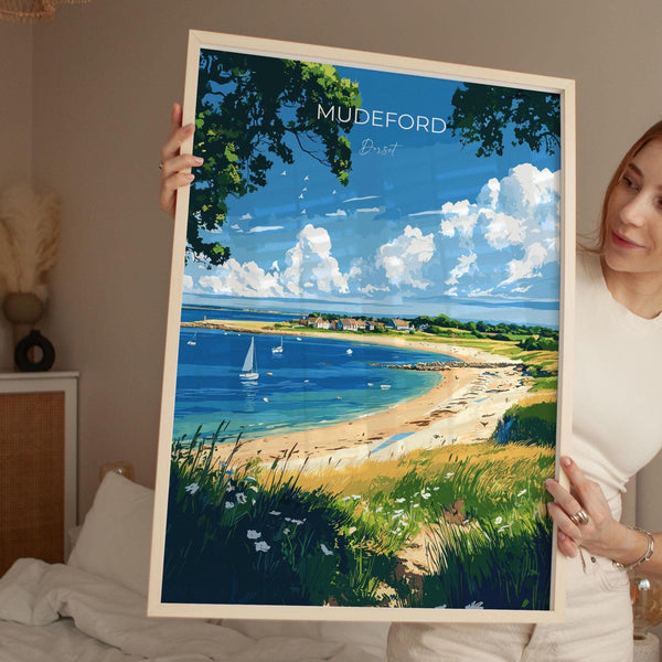 Mudeford Travel Poster, Travel Print of Mudeford, England, Mudeford Beach Christchurch, Dorset Coast Art, Dorset Gift, Wall Art Print