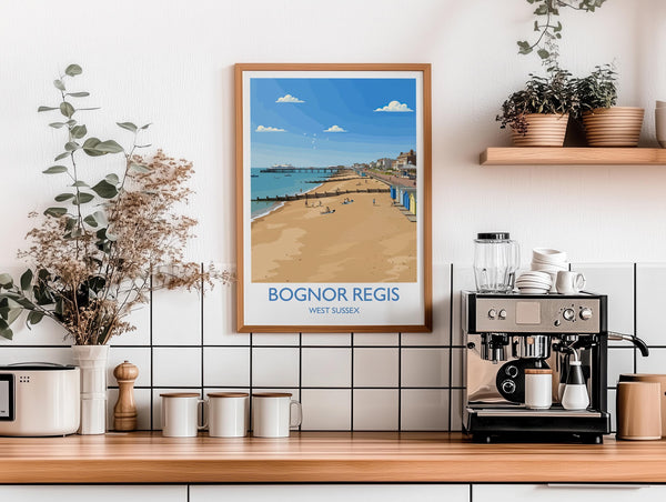 Bognor Regis Travel Poster Wall Art, Travel Print of Bognor Regis, West Sussex, English Seaside Town Art, England Art Gift