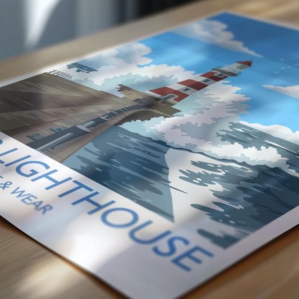 Roker Lighthouse Travel Print Wall Art, Travel Poster of Roker Pier Lighthouse, Sunderland, Northern England, Tyne & Wear Art Gift