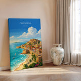 Cartagena Colombia Travel Print, Colourful Old Town Street Art, Cartagena Street Scene Poster, Caribbean Travel Wall Art, Vintage Style