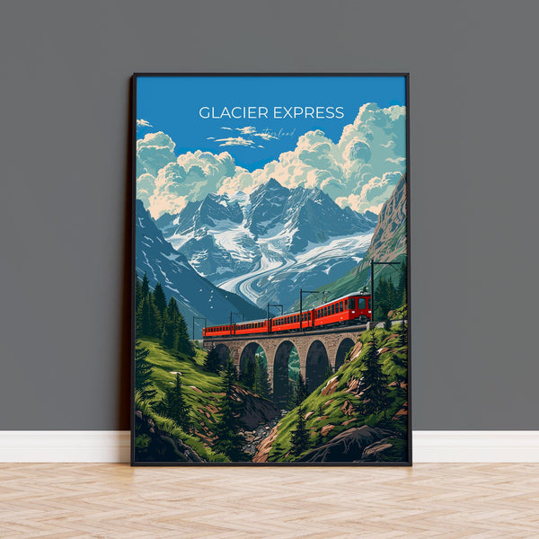 Glacier Express Train Wall Art Travel Poster, Travel Print of Glacier Express, Ski Poster, Switzerland Alps Art Travel Lovers Gift