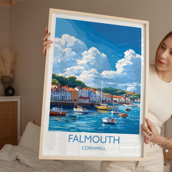 Falmouth Travel Print, Travel Poster of Falmouth, England, Cornwall Art, Falmouth Art Lovers Gift, Wall Art Print