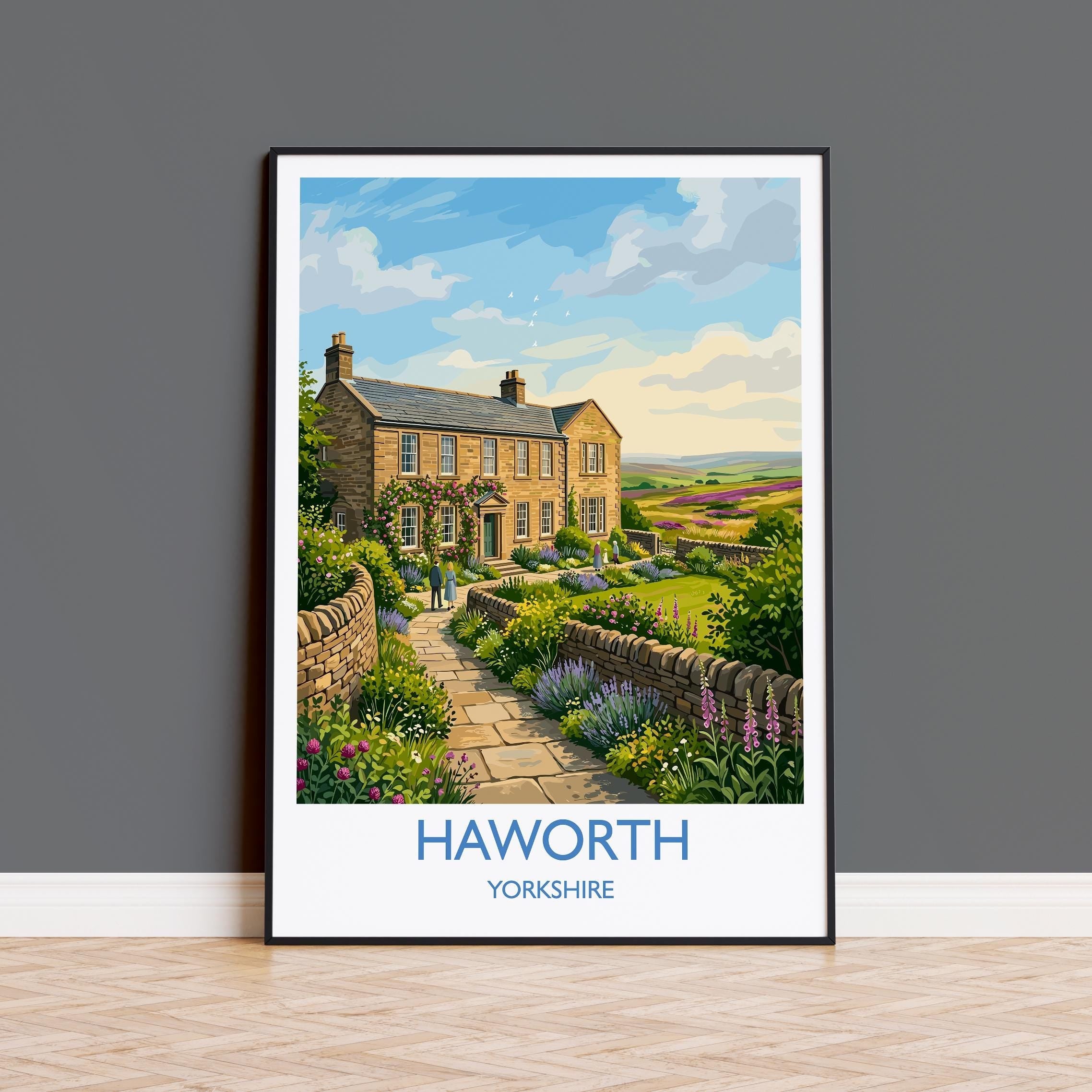 Haworth Parsonage Travel Poster, Brontë Parsonage Museum Wall Art, Haworth Village Print, Literary England Illustration, Vintage UK Decor NQ Media Designs