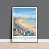 Birchington on Sea Travel Poster, Reculver Towers Beach Huts Wall Art, Kent Coast Print, Seaside Landscape Illustration, UK Coastal Decor