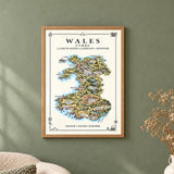 Wales Illustrated Map Print, Welsh Wall Art, Snowdonia Map Poster, Framed or Canvas Print, Wales Gift Print