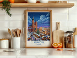 Krakow Christmas Market Print, Poland Winter Wall Art with Border, St Mary’s Basilica Poster, Festive Travel Print, Krakow Gift