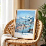 Tromsø Norway Print, Northern Lights Wall Art with Border, Arctic Cathedral Poster, Norway Travel Print, Tromsø Gift Print