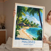 Maldives Travel Print, Travel Poster of Maldives, Indian Ocean Island Art, Maldives Wall Art Gift,
