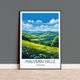 Malvern Hills Travel Poster Wall Art, Malvern Hills Travel Print, English Countryside Art Gift, Wall Art Print NQ Media Designs