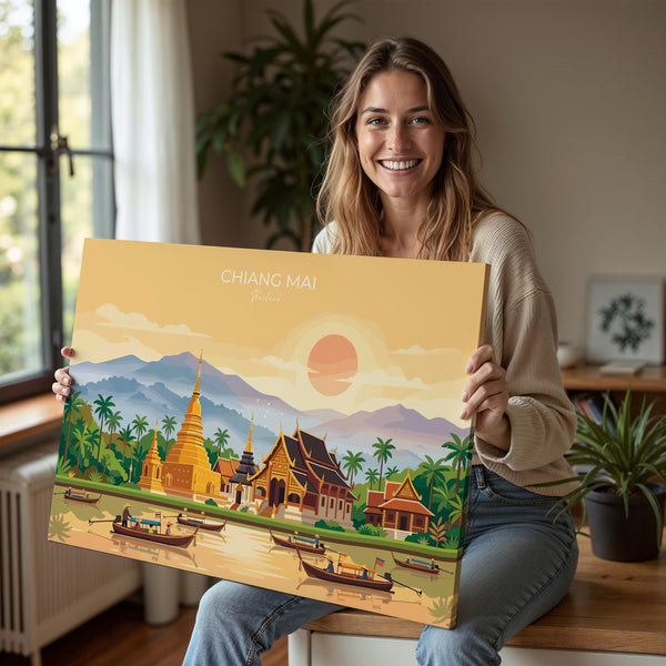 Chiang Mai Landscape Travel Poster, Travel Print of Chiang Mai, Thailand, Chiang Mai Art Lovers Gift, Wall Art Print