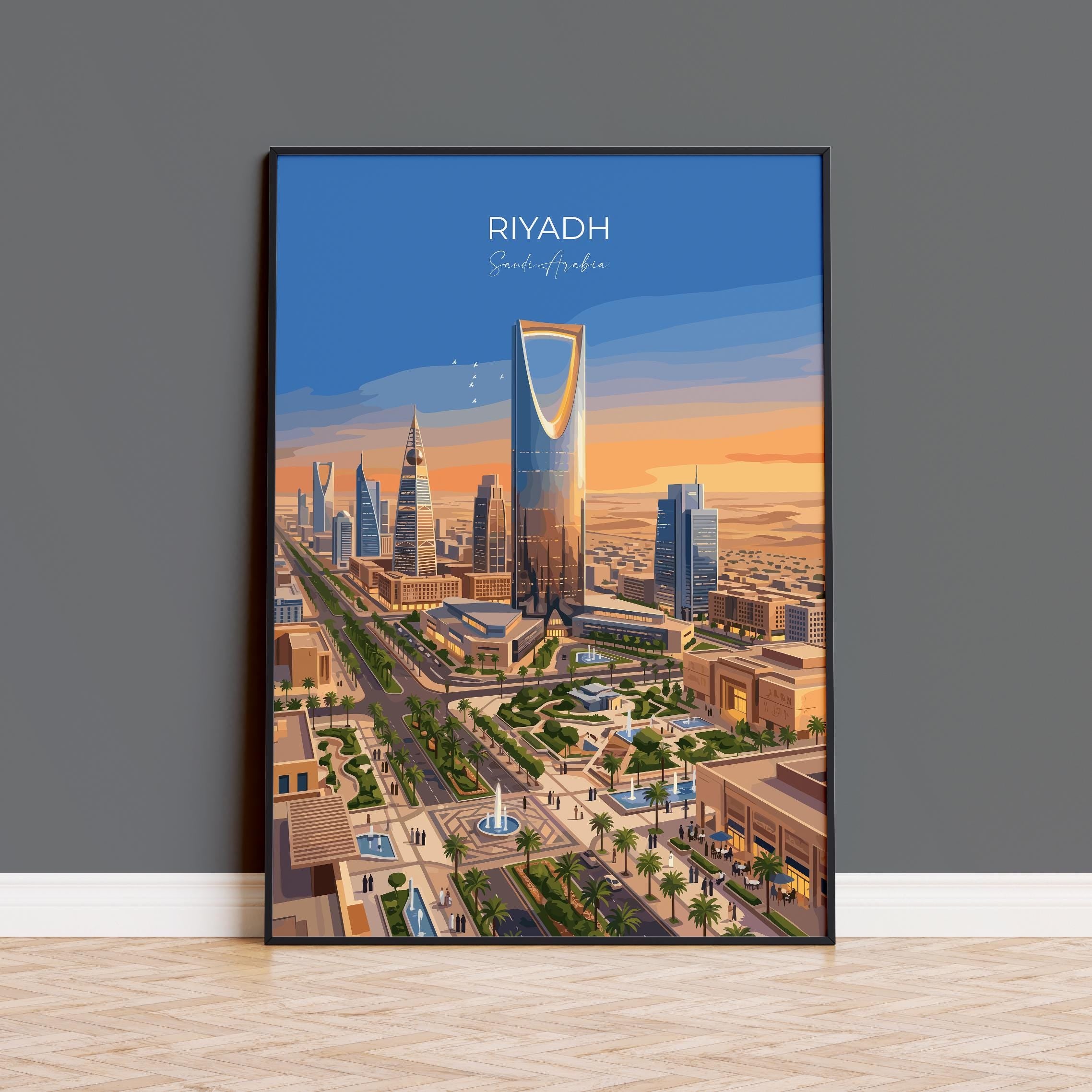 Riyadh Saudi Arabia Travel Print, Riyadh Skyline Wall Art, Modern Desert City Poster, Arabian Architecture, Vintage Style Middle East Decor
