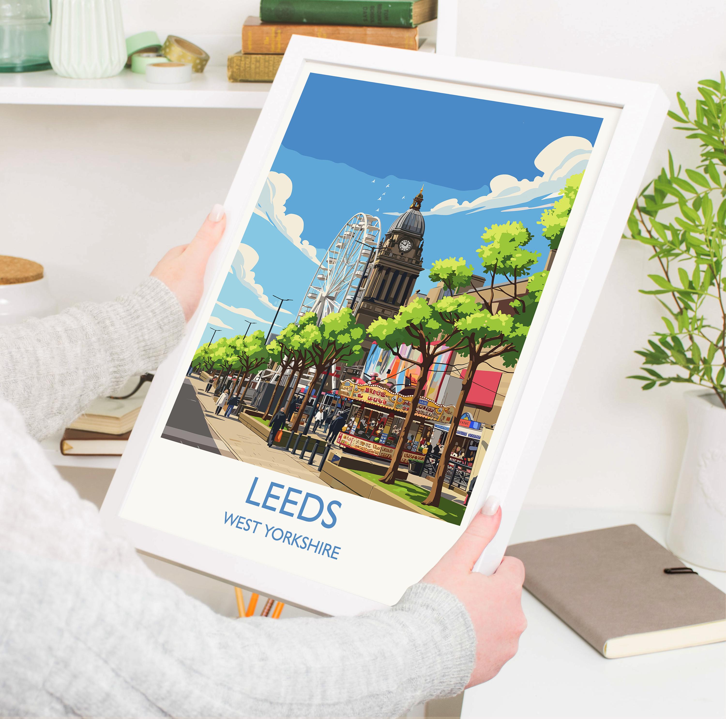Leeds Travel Wall Art Print, Travel Poster of Leeds,West Yorkshire Wall Print, English City Art Gift NQ Media Designs