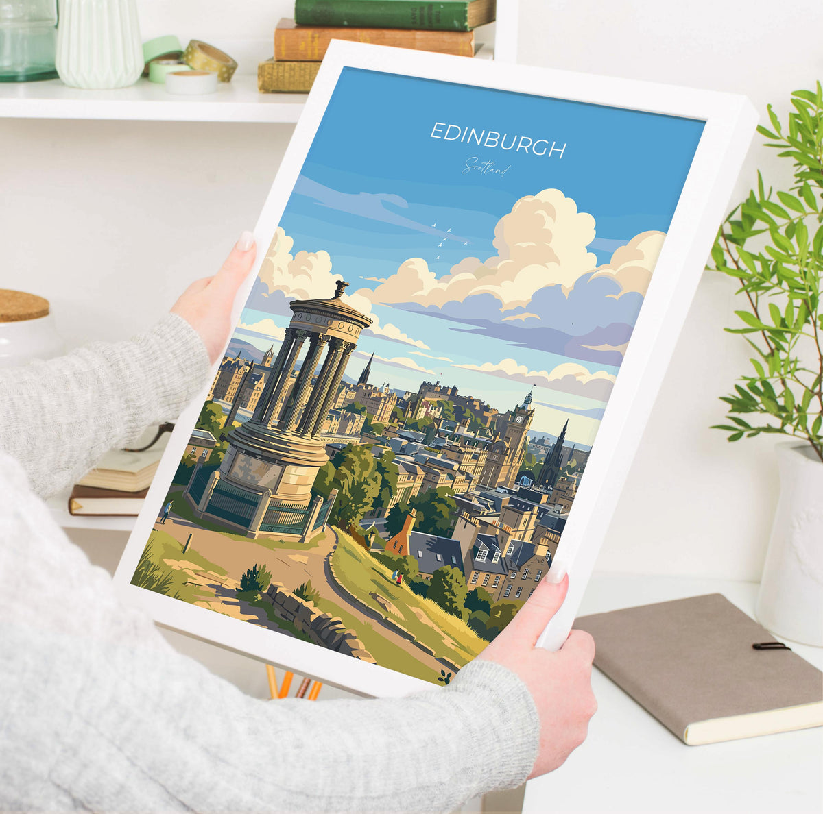 Calton Hill Edinburgh Poster, Edinburgh Skyline Wall Art, Scotland Travel Poster, National Monument Print, Edinburgh Gift