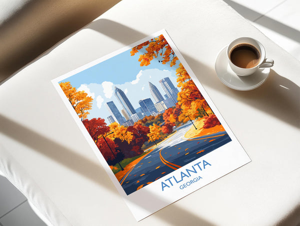 Atlanta Travel Print, Travel Poster of Atlanta, Georgia, Atlanta City Art Lovers Gift, USA Gift, Wall Art Print