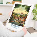 St Albans Travel Poster Wall Art, Travel Print of St Albans, Hertfordshire, England, English Cathedral City Gift NQ Media Designs