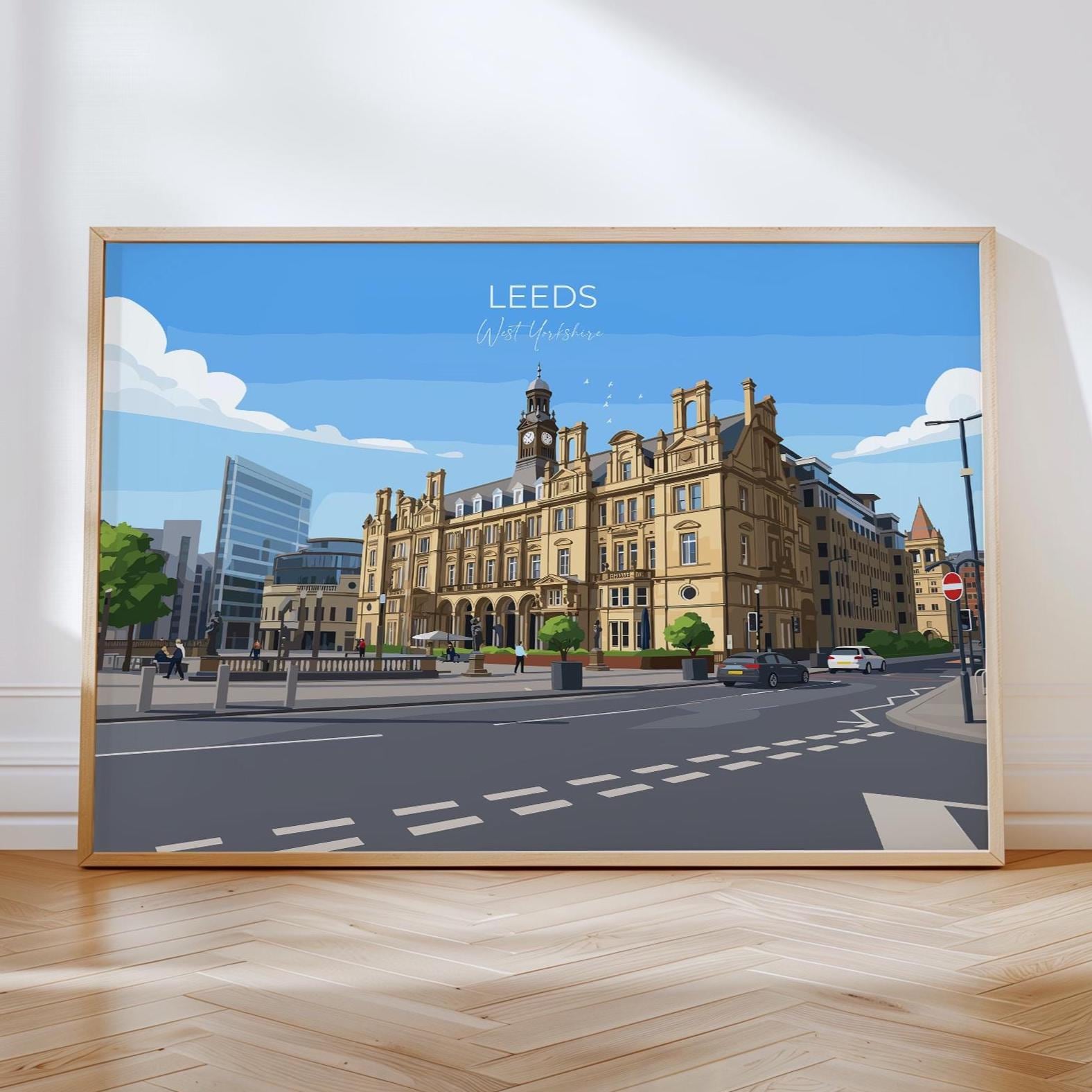 Leeds City Art Print, Leeds City Square, West Yorkshire Landscape Poster, England UK City Travel Decor NQ Media Designs
