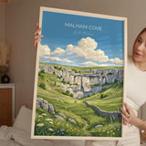 Malham Cove Poster, Yorkshire Dales Wall Art, North Yorkshire Print, England Travel Poster, Malham Gift
