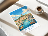 Marseille Print, Vieux Port Wall Art with Border, Provence Poster, France Travel Print, Marseille Gift Print