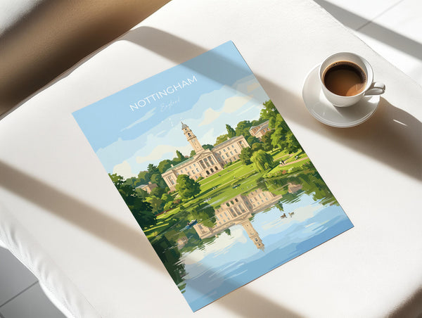 Nottingham University Travel Print, University of Nottingham Wall Art, Historic UK University Illustration, Nottingham Poster Gift