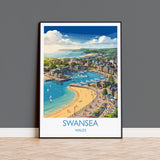 Swansea Print, Mumbles Wall Art with Border, Welsh Coast Poster, Wales Travel Print, Swansea Gift Print