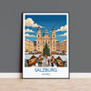 Salzburg Christmas Market Print, Austria Winter Wall Art with Border, Salzburg Cathedral Poster, Austrian Travel Print, Salzburg Gift