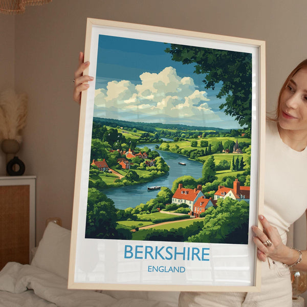 Berkshire Travel Poster Wall Art, Berkshire Travel Print, English Countryside Art Gift, Wall Art Print