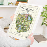 Peak District Illustrated Map Print, England Wall Art, Derbyshire Map Poster, Framed or Canvas Print, Peak District Gift