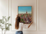 Chesterfield Travel Poster, Crooked Spire Church Wall Art, Derbyshire Town Print, St Marys Church Illustration, Chesterfield Gift