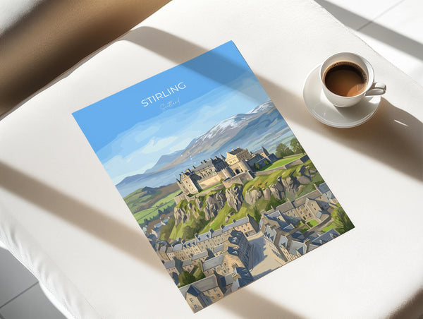 Stirling Castle Scotland Travel Print, Scottish Highlands Wall Art, Stirling City Landscape Poster, Historic Castle Illustration, UK Decor