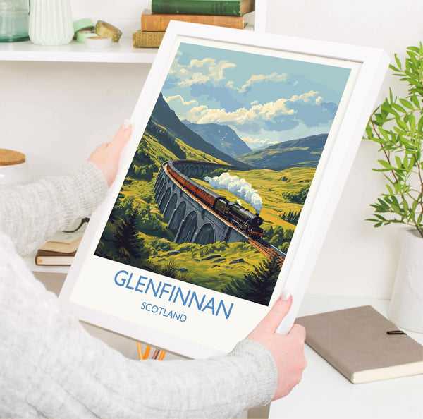 Glenfinnan Viaduct Travel Print Wall Art, Scottish Highlands Art, Railway Bridge Poster, Scotland Landscape, Steam Train Decor Artwork